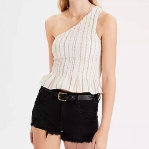 ✨ American Eagle One-Shoulder Smocked Tank Cream Women’s Small